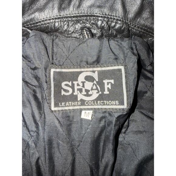 Kids Vintage Shaf Leather Jacket Biker Black Western Fringe Moto Riding Med 7/8 - Picture 3 of 6